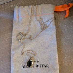 Alexis Bittar Modern Georgian Gold Lariat Necklace 24" with Green Pendant